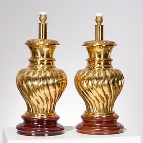 Pair Hollywood Regency style brass table lamps