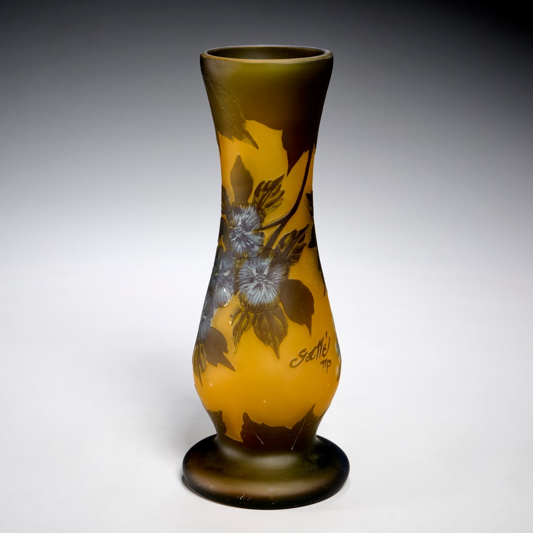 Emile Galle (after), cameo glass vase: Emile Galle (after), cameo glass vase, 20th c., green to blue, mark lower side, 10.5"h x 4"dia Provenance: A Private Collection: 1199 Park Avenue, NYC