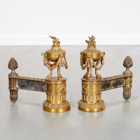 Pair Louis XVI style gilt bronze chenets