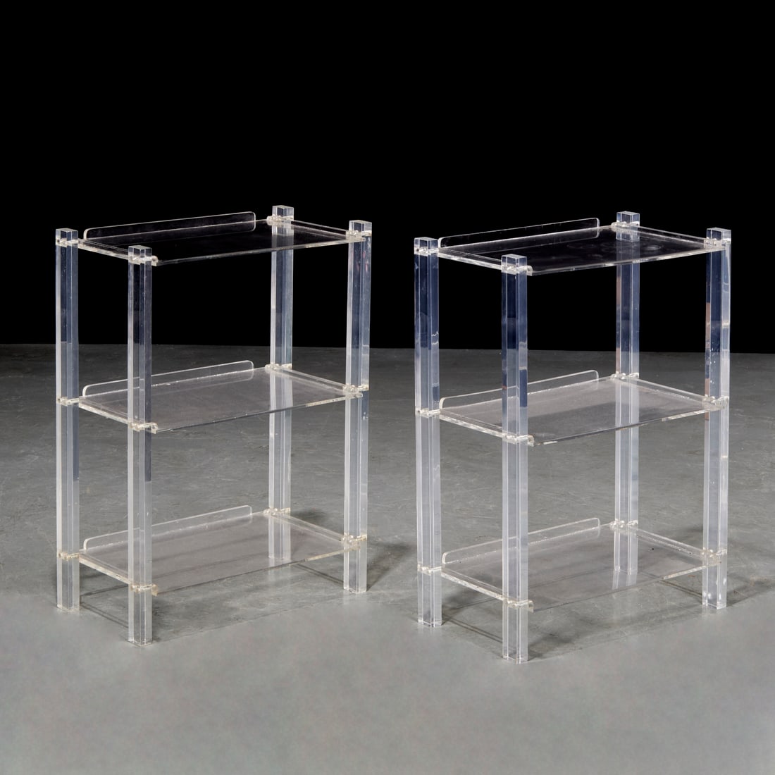 Pair Modernist acrylic etagere tables (1 of 6)