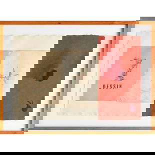 James Brown, mixed media, 1994: James Brown, mixed media, 1994, James Brown (American, 1951-2020), "Dessin (Star)", paint and collage on paper, signed and dated lower right, label verso, 19.5"h x 29.5"w (sheet), 26"h x 36"w (frame)