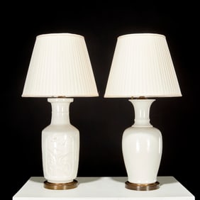 (2) Chinese blanc de chine porcelain vase lamps