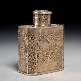 German Hanau silver repousse tea caddy