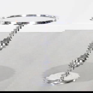 Contemporary aluminum pedestal side table: Contemporary aluminum pedestal side table, 21st c., sticker label to underside "Marlow Baroque Side Table", 23"h x 21.25"dia
