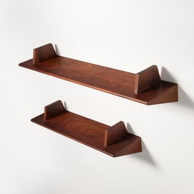 Pair Danish Modern teak wall mount bookshelves