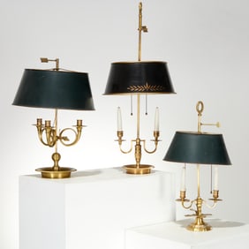 (3) Good quality tole shade bouillotte lamps