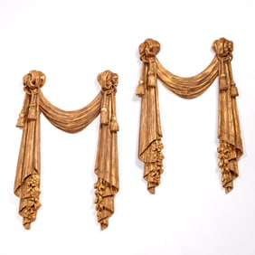 Pair Italian carved giltwood drapery appliques