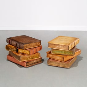 Pair faux Book Stack side tables or stools