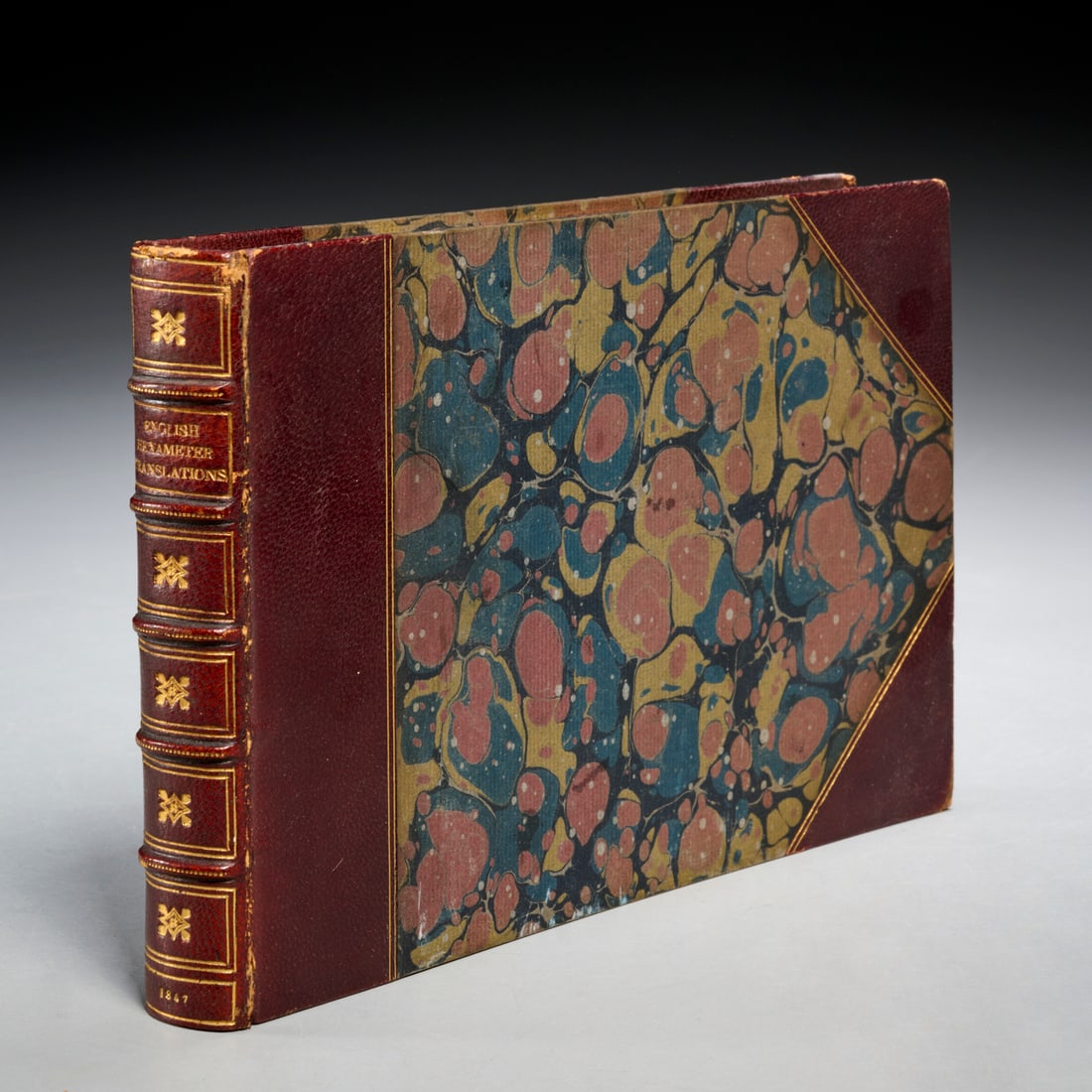 English Hexameter Translations, 1847, fine binding: English Hexameter Translations, 1847, fine binding, English Hexameter Translations from Schiller, Gothe, Homer, Callinus, and Meleager. John Murray, London, leather spine and corners, marbled sides an