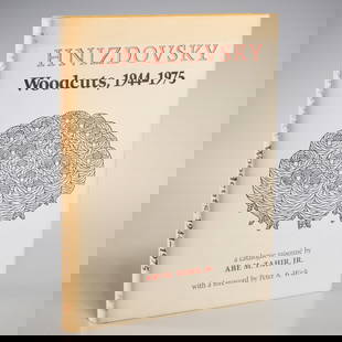 Hnizdovsky Woodcuts, 1944-1975, w/ signed print: Hnizdovsky Woodcuts, 1944-1975, w/ signed print, Pelican Publishing, 1976, a Catalogue Raisonne by Abe Tahir, Jr., bound in is a woodcut of an Aeonioum flower, signed in pencil, titled, dated 1975 and