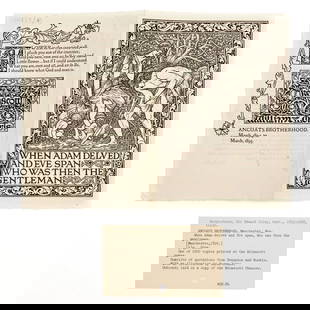 [Kelmscott Press] Edward Burns-Jones art, 1894: [Kelmscott Press] Edward Burns-Jones art, 1894, Ancoats Brotherhood, "When Adam Delved and Eve Span, Who Was Then the Gentleman", booklet printed as 4 pages on 1 sheet, woodcut by Burns-Jones, quotati