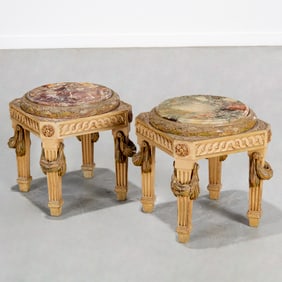 Pair Louis XVI style marble top porte potiche