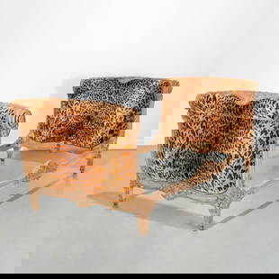 Louis XV style Scalamandre "Leopardo" daybed: Louis XV style Scalamandre "Leopardo" daybed, 19th/20th c., painted frame with foliate scroll carvings, raised on tapered legs, leopard print velvet upholstery, unmarked, 32"h x 42"w x 98"l 