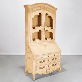 Louis XV style cream painted secretary bookcase