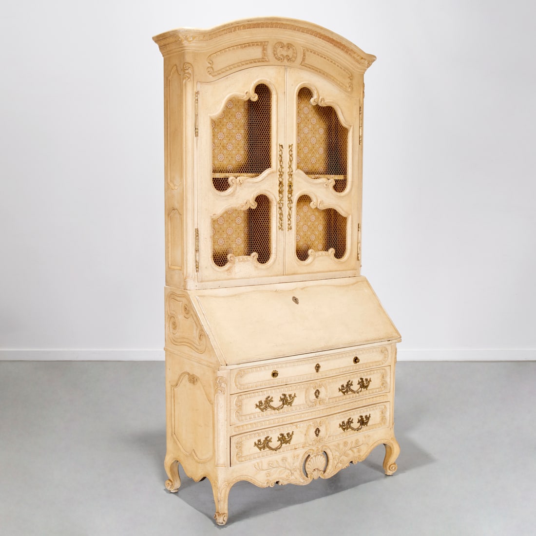 Louis XV style cream painted secretary bookcase (1 of 7)