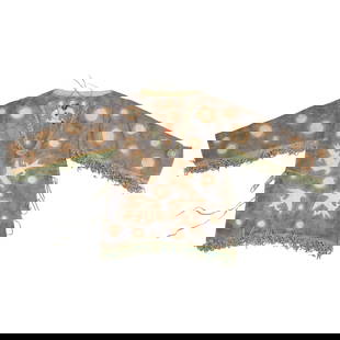 Native American "Ghost Dance" shirt: Native American "Ghost Dance" shirt, 20th c., blue painted hide, with bird and circle designs, adorned with bells and fringe, 31"l x 62.5"w Provenance: The Iris Apfel Collection