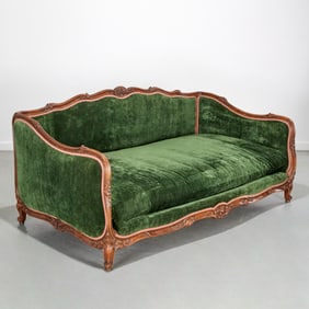 Antique Louis XV style carved, upholstered canape
