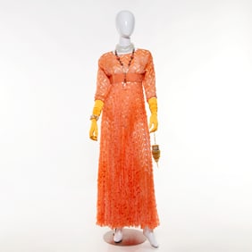 Paco Rabanne orange chiffon long dress
