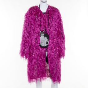 Sandra Mansour fuchsia feather coat