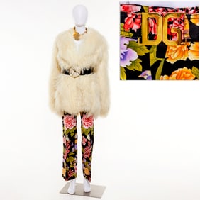 Dolce & Gabbana floral print pant, feather jacket