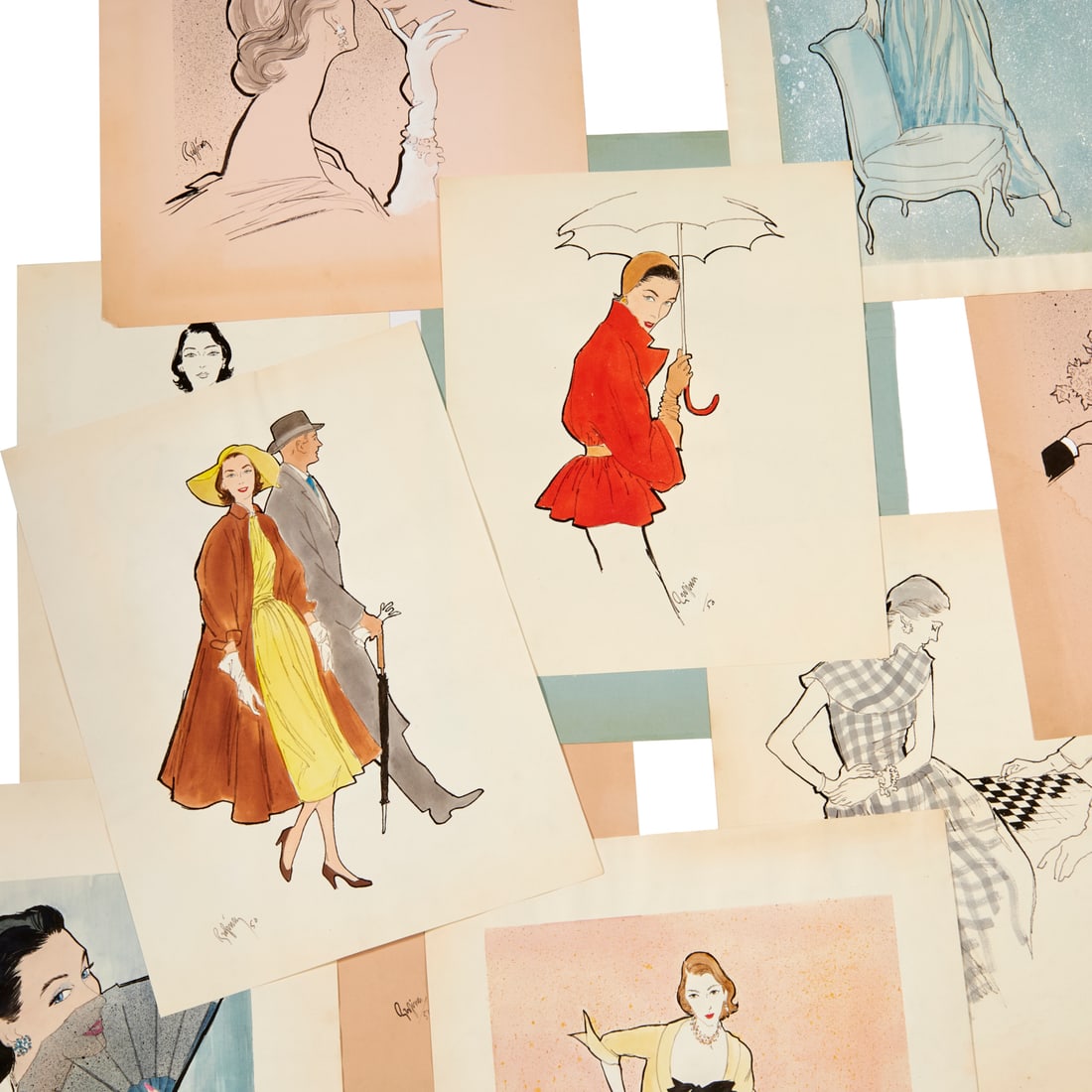 Group (12) 1950s fashion drawings (1 of 7)