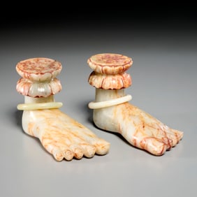 Pair Southeast Asian stone foot carvings