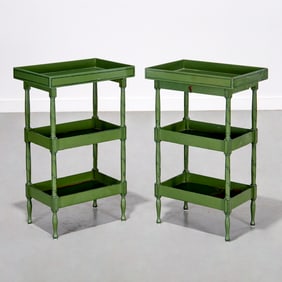 Pair Colefax & Fowler style painted etagere tables