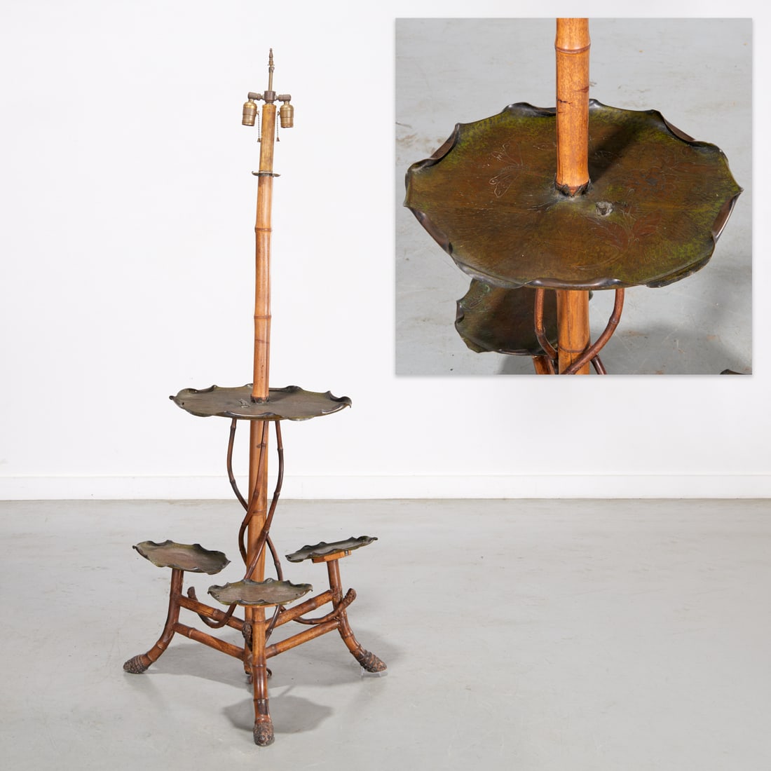 Aesthetic bamboo and bronze lily pad floor lamp (1 of 7)