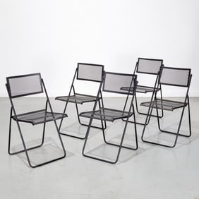 Troy Sunshade, set (5) wrought iron folding chairs