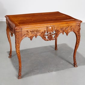 Antique Louis XV style carved walnut center table