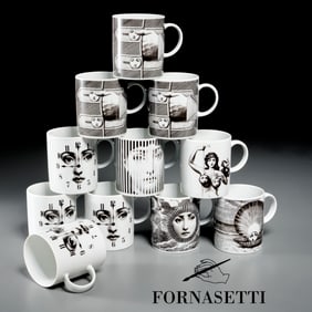 Set (11) Fornasetti Rosenthal porcelain mugs