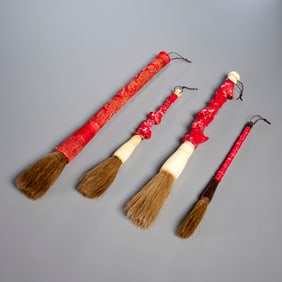 Group (4) Chinese coral calligraphy brushes