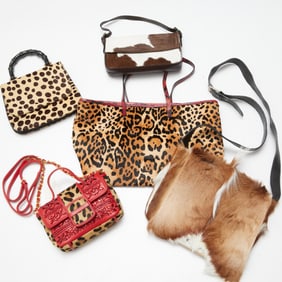 Group of animal skin handbags