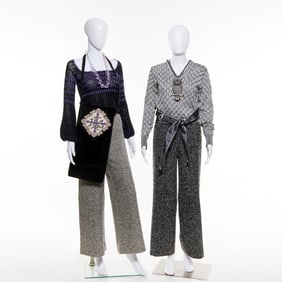 Designer wool pants, lurex sweaters