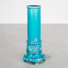 Burmantofts turquoise glazed faience pedestal