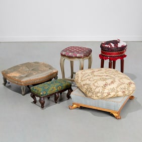 (5) Antique stools & benches, incl. Sister Parish