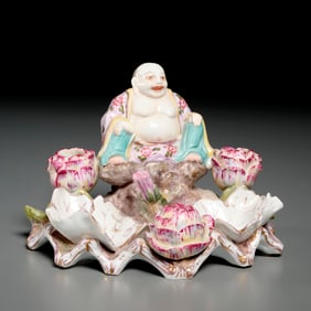 Antique Meissen style porcelain Buddha inkstand