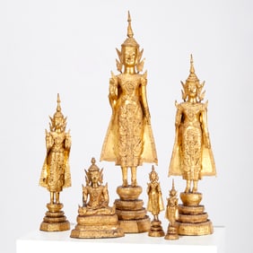 Group (6) Southeast Asian gilt bronze Buddhas