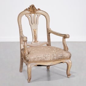 German Rococo carved and painted armchair
