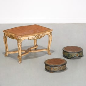 (3) Regence style painted and caned stools