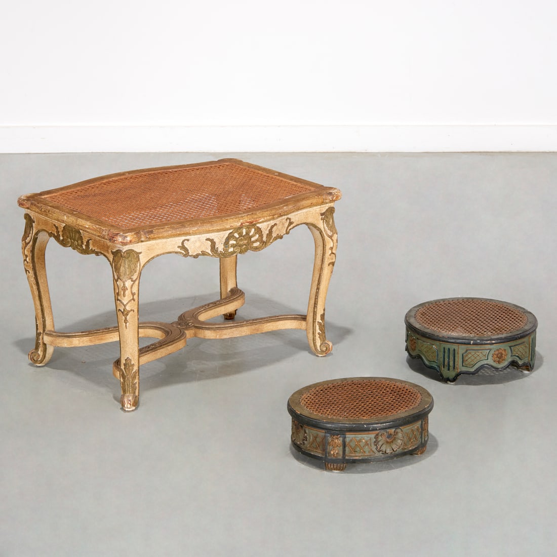 (3) Regence style painted and caned stools (1 of 6)