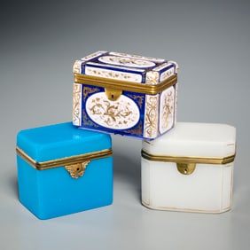 (3) Antique Continental glass boxes
