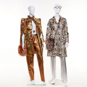 (2) Metallic silver & gold pant ensembles