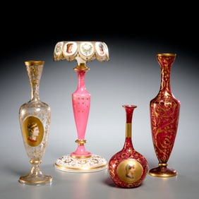 Group antique Bohemian cased and gilt glassware