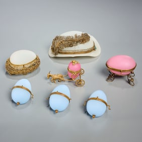 Group (7) Palais Royal opaline glass trinket boxes