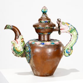 Large Chinese enameled copper dragon teapot