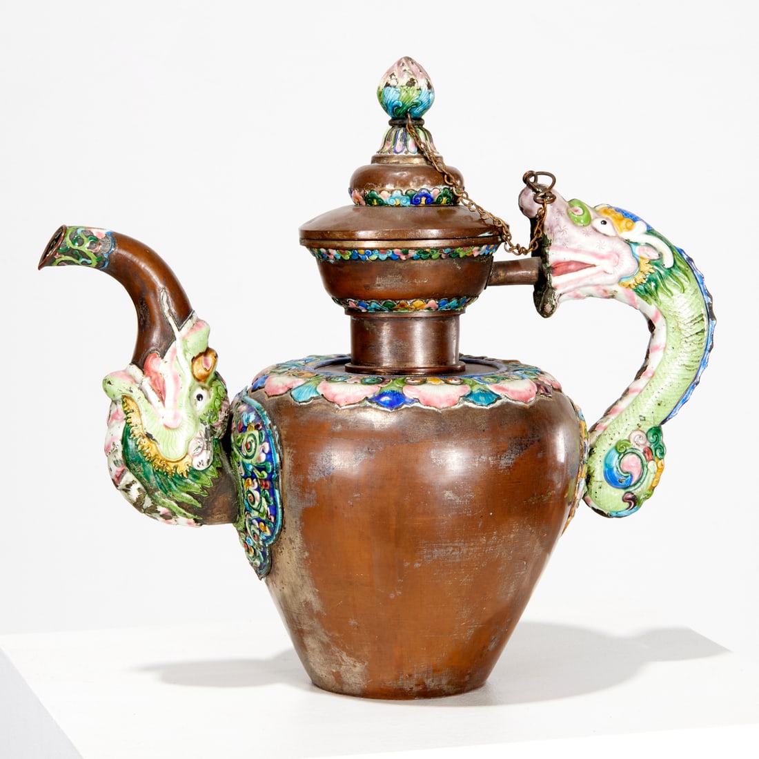 Large Chinese enameled copper dragon teapot (1 of 7)