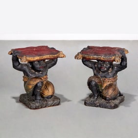 Pair Venetian style polychromed figural stools