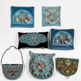 Victorian beadwork pillow & tea cozy group