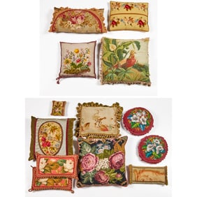 (13) needlepoint tapestry style throw pillows